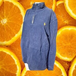 Polo Ralph Lauren Men's Blue Quarter Zip Estate-Rib Pullover Sweater Size M‎